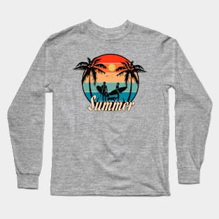 Summer Beach Vibes Palm Trees And Surfing Long Sleeve T-Shirt